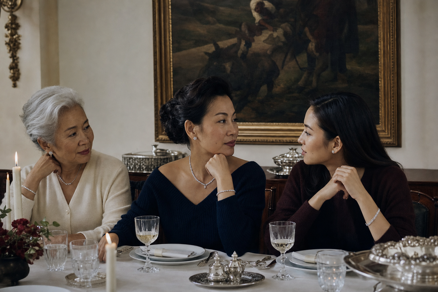three generations at the family table — editorial portrait