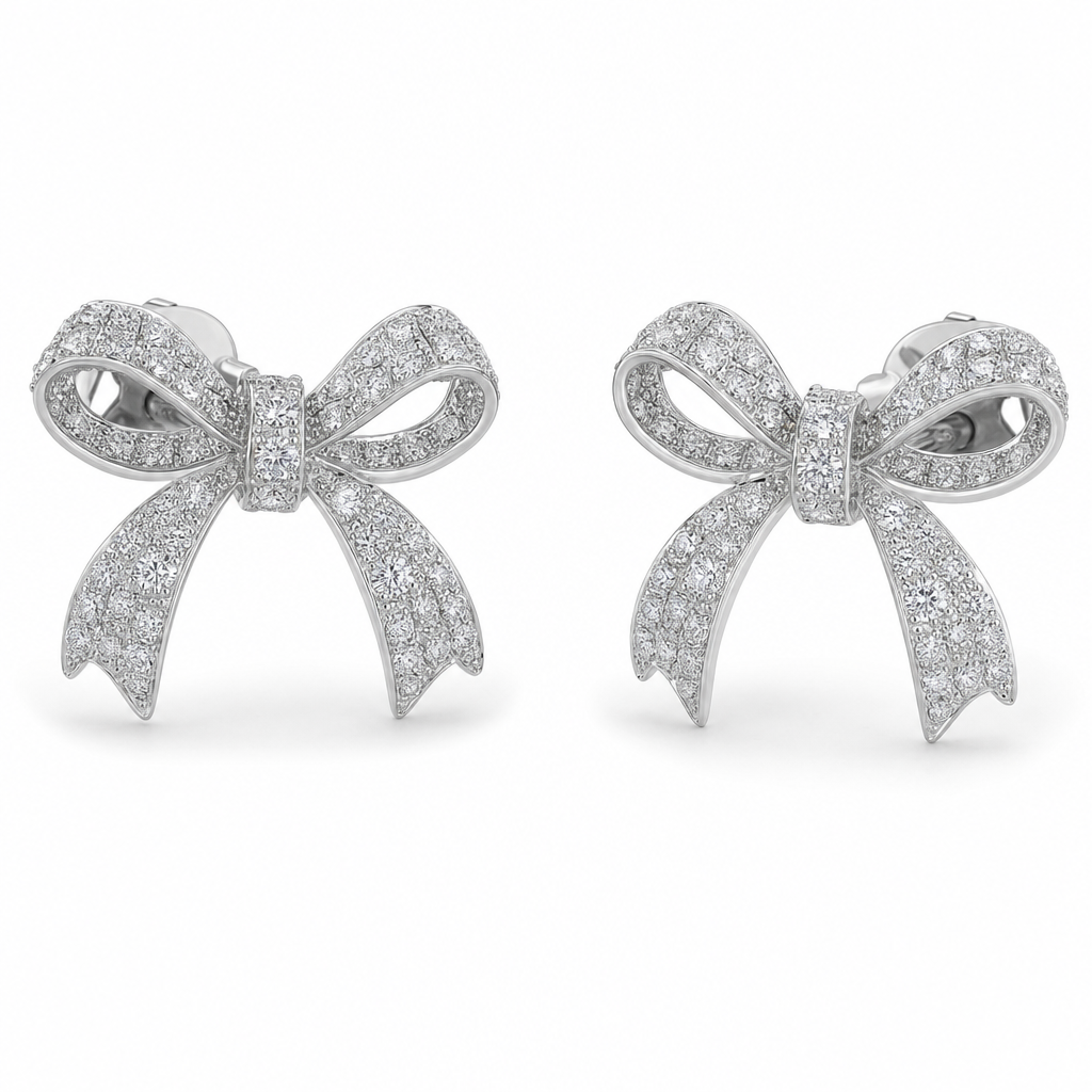 diamond bow earrings editorial product image