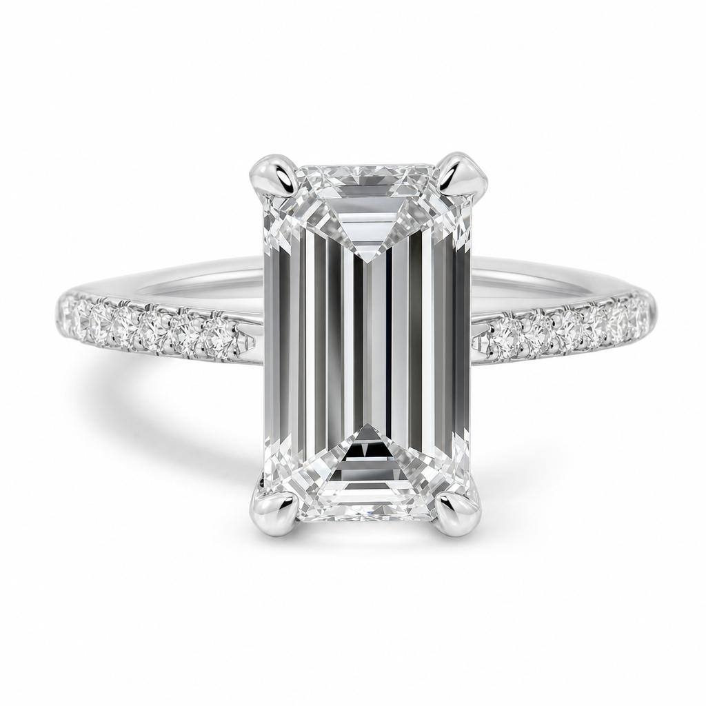 emerald cut engagement ring editorial product image