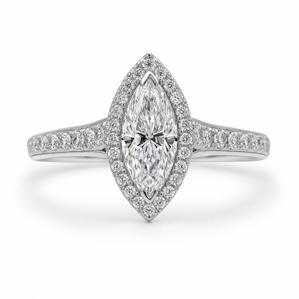 marquise halo ring editorial product image